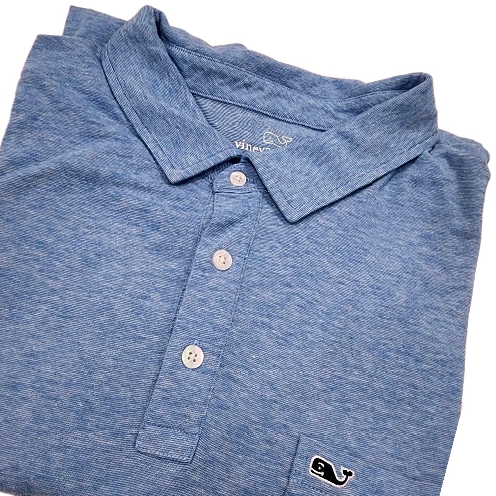 Vineyard Vines Shirt Polo Mens XXL BLUE STRIPE Short Sleeve Edgarton Pocket GOLF